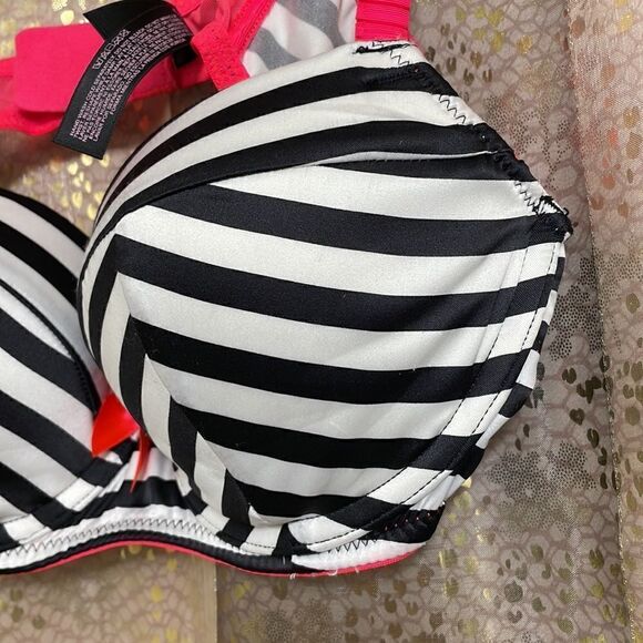 Victoria’s Secret black/white/pink Very Sexy balconet bra, size 34B EUC - Picture 3 of 5